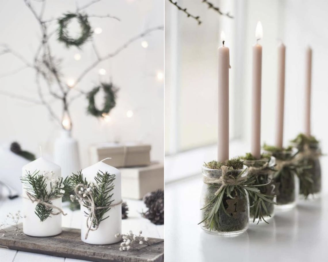 Gyertyák natúr dekorral