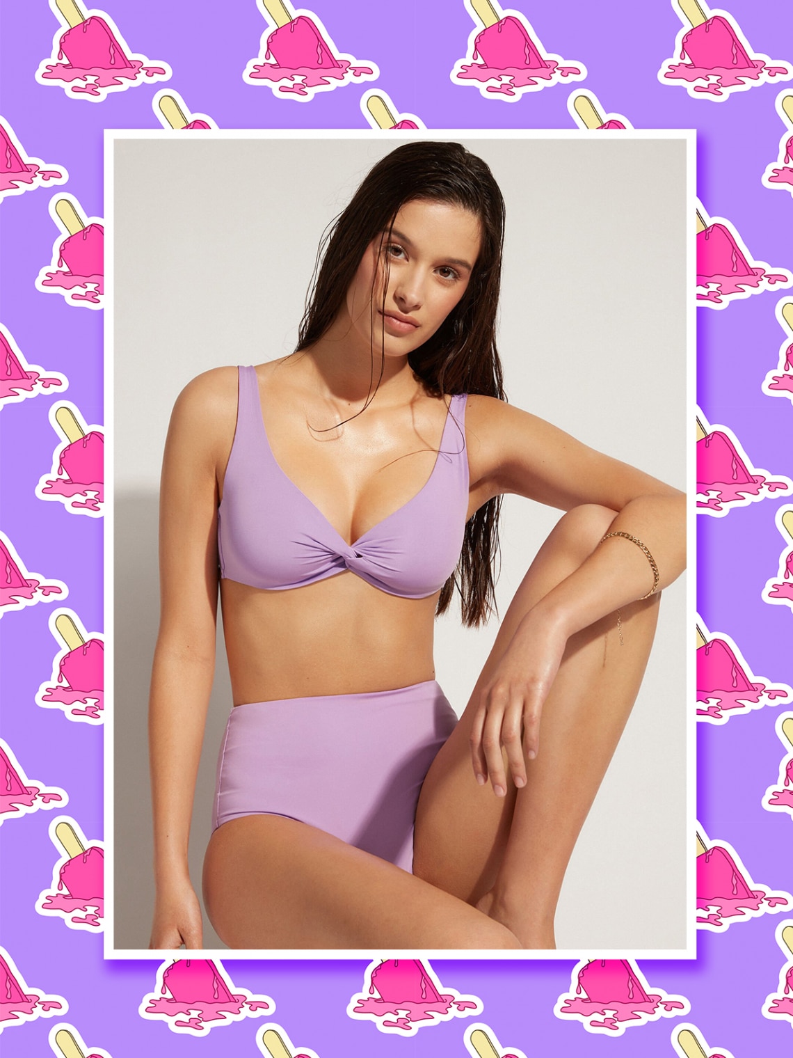 Halványlila bikini magas derekú alsóval