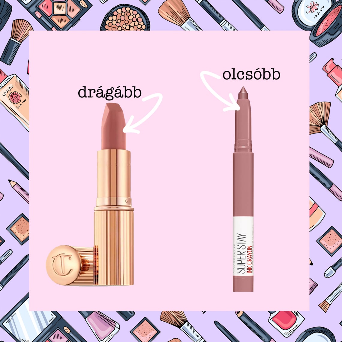 Charlotte Tilbury Pillow Talk matt rúzs helyett Maybelline Superstay Matte Ink rúzs Lead the Way árnyalatban.