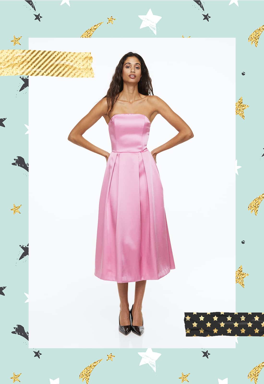 Rózsaszín pánt nélküli ruha