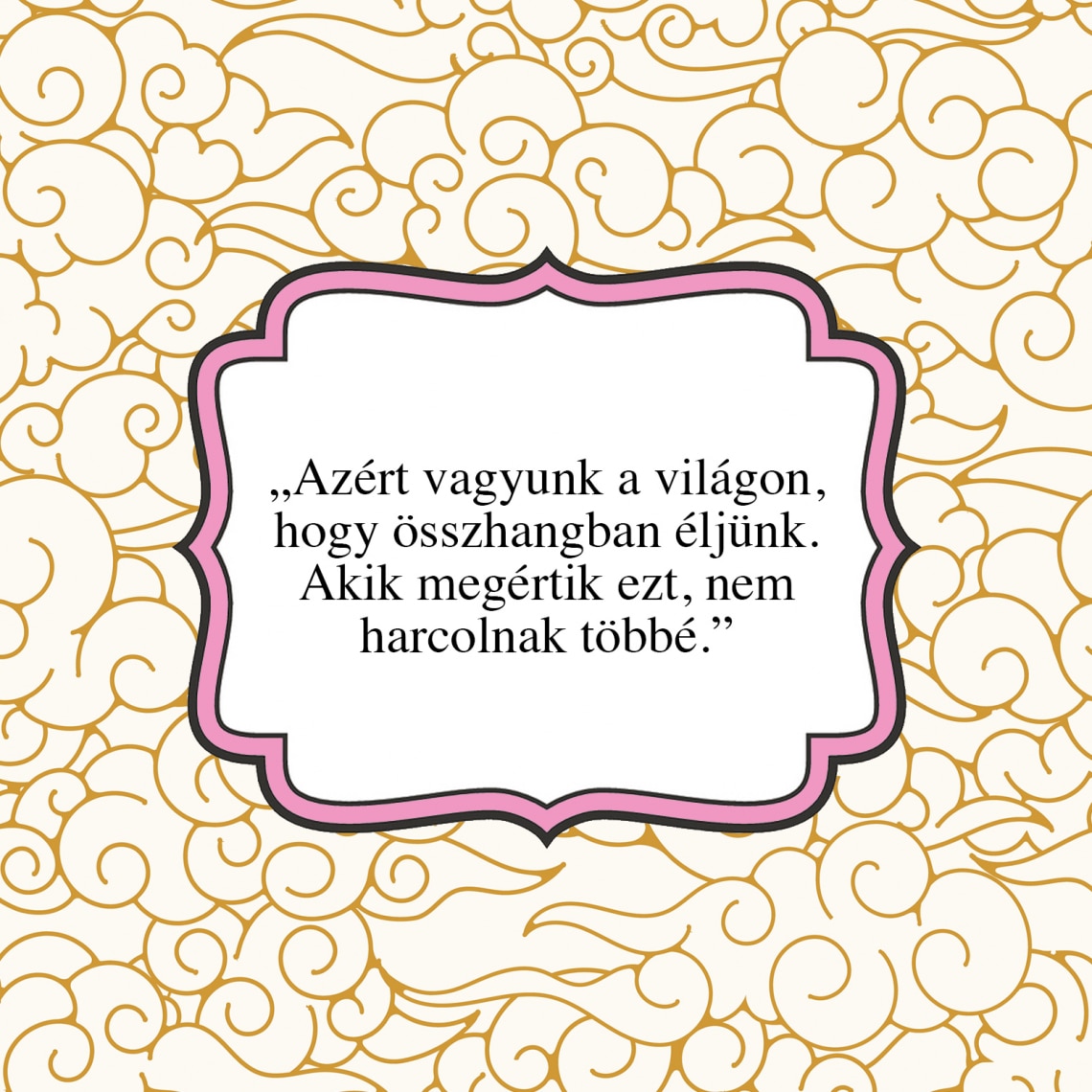 „Azért vagyunk a világon, hogy összhangban éljünk. Akik megértik ezt, nem harcolnak többé.”