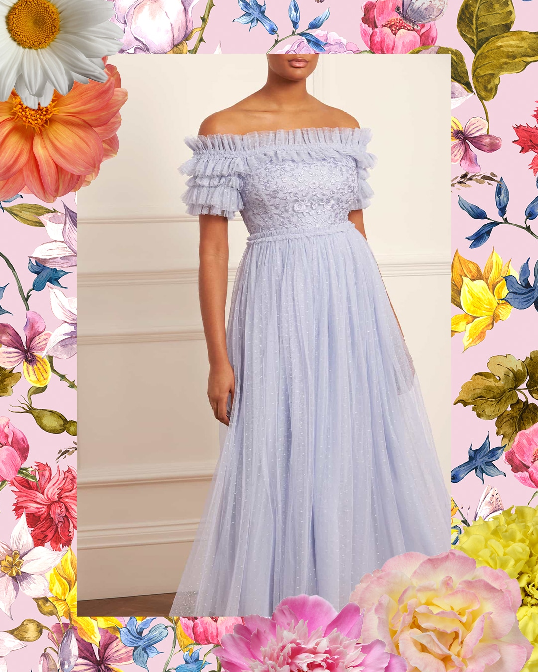 Needle & Thread Midsummer Lace Bodice Off-Shoulder Ankle Gown