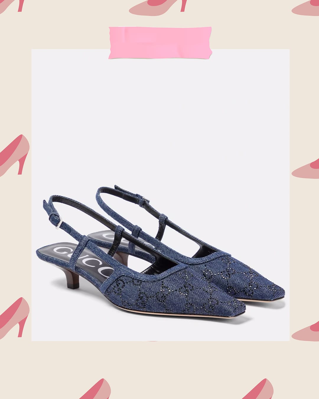 Gucci 35MM GG Monogram Denim Slingback Pumps