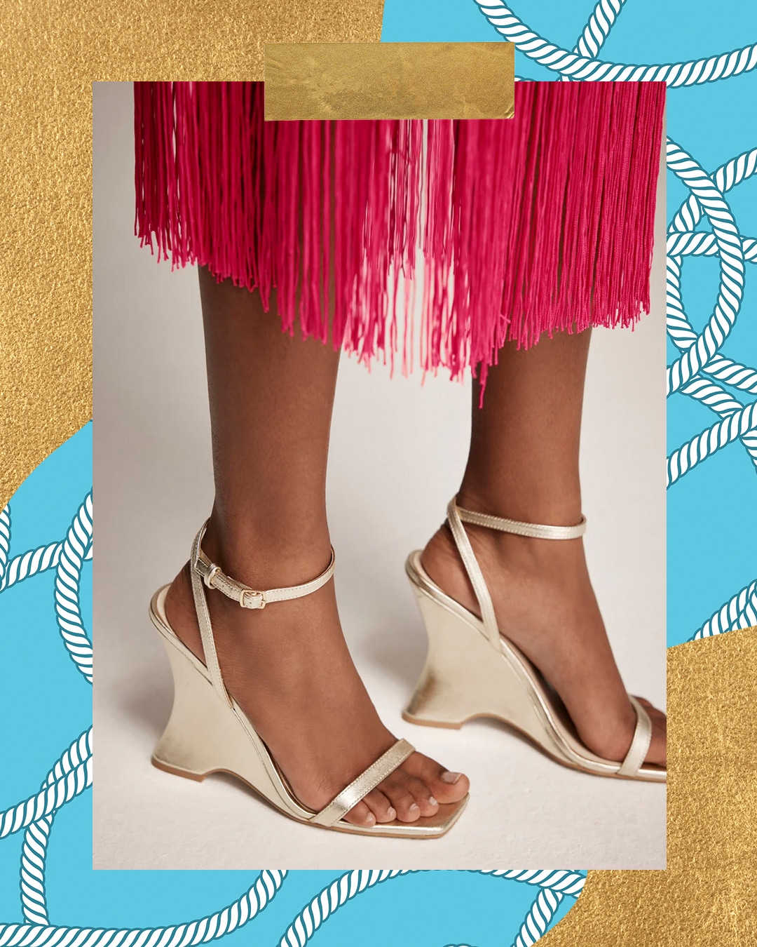 Mint Velvet Gold Metallic Wedge Heels