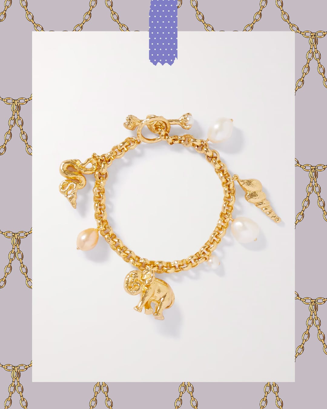 Pacharee Spirit Animal gold-plated pearl charm bracelet