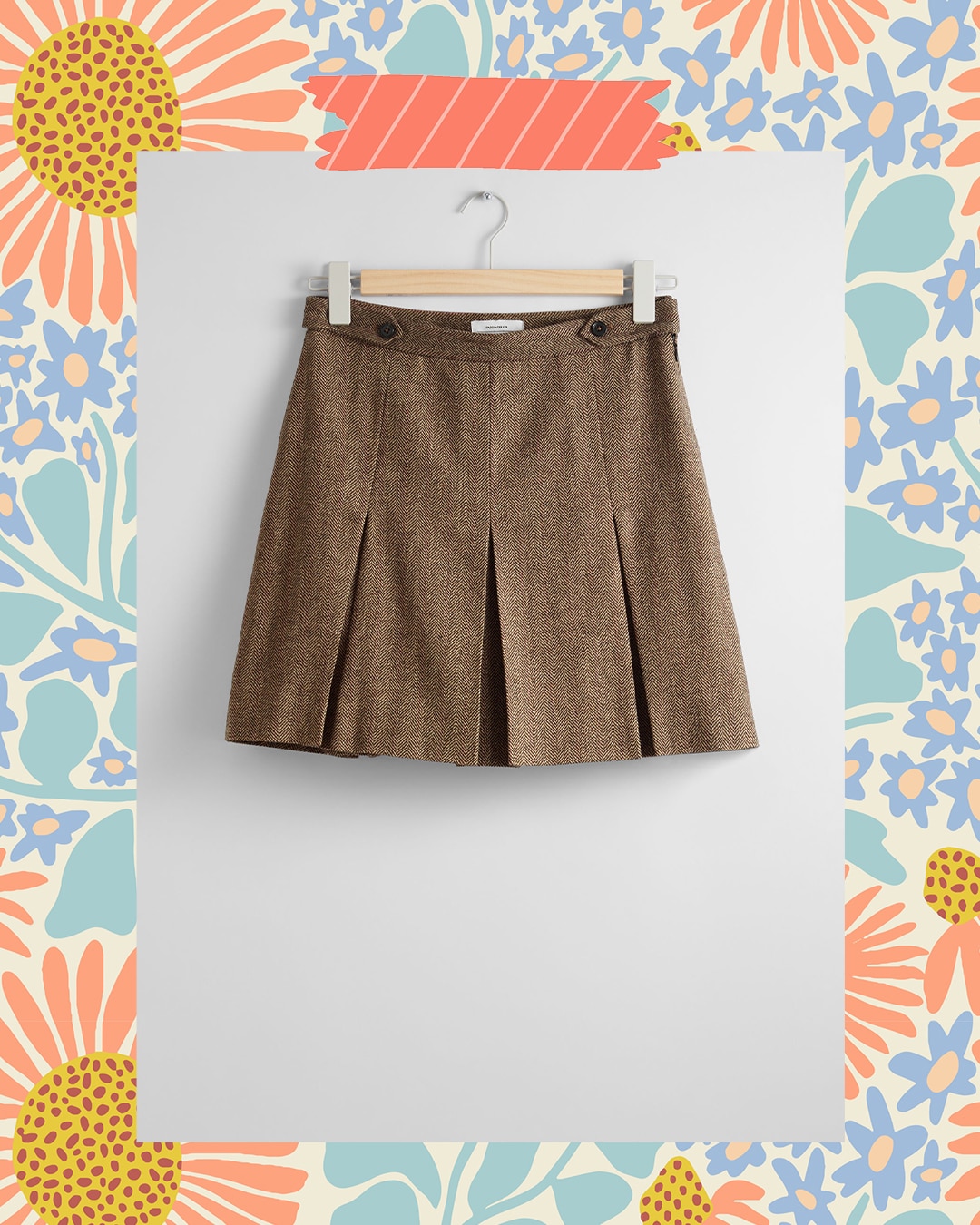 & Other Stories Pleated Herringbone Mini Skirt