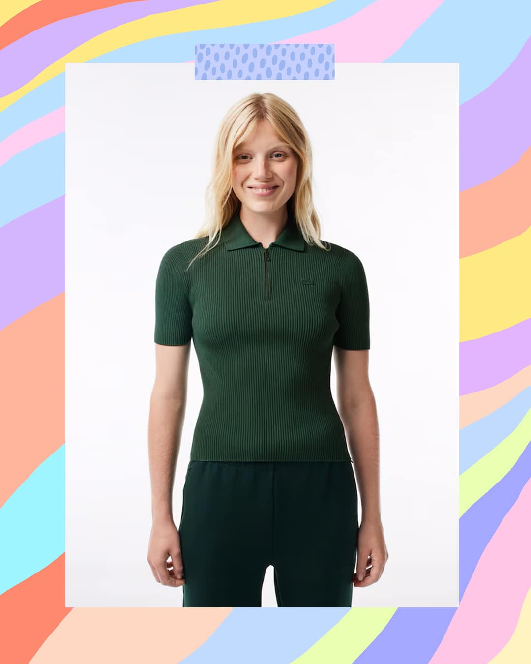Lacoste Zip Neck Rib Knit Polo