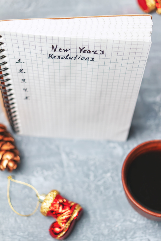 Kockás füzet újévi fogadalmak címsorral