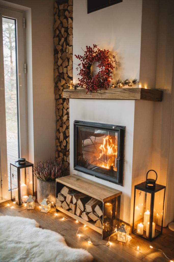 Fatüzelésű kandalló a nappaliban