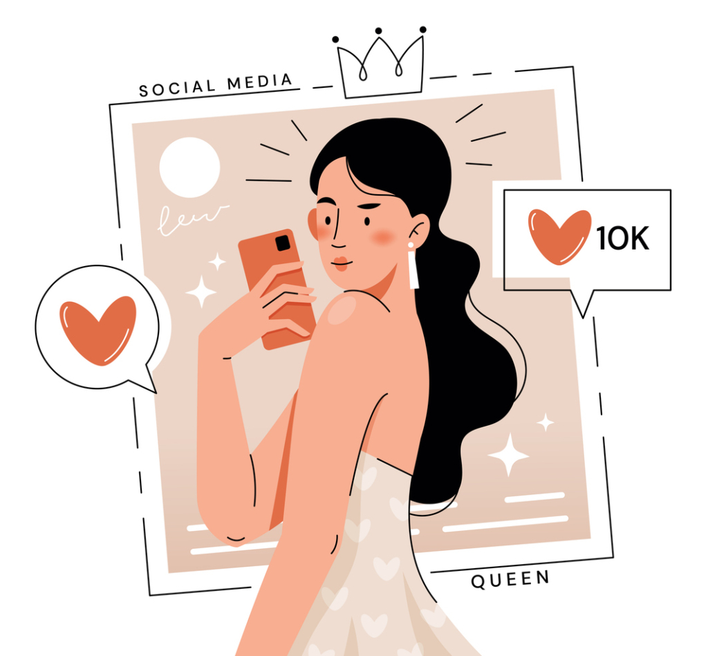 Rajzolt kép egy social media influencerről, akire jönnek a lájkok