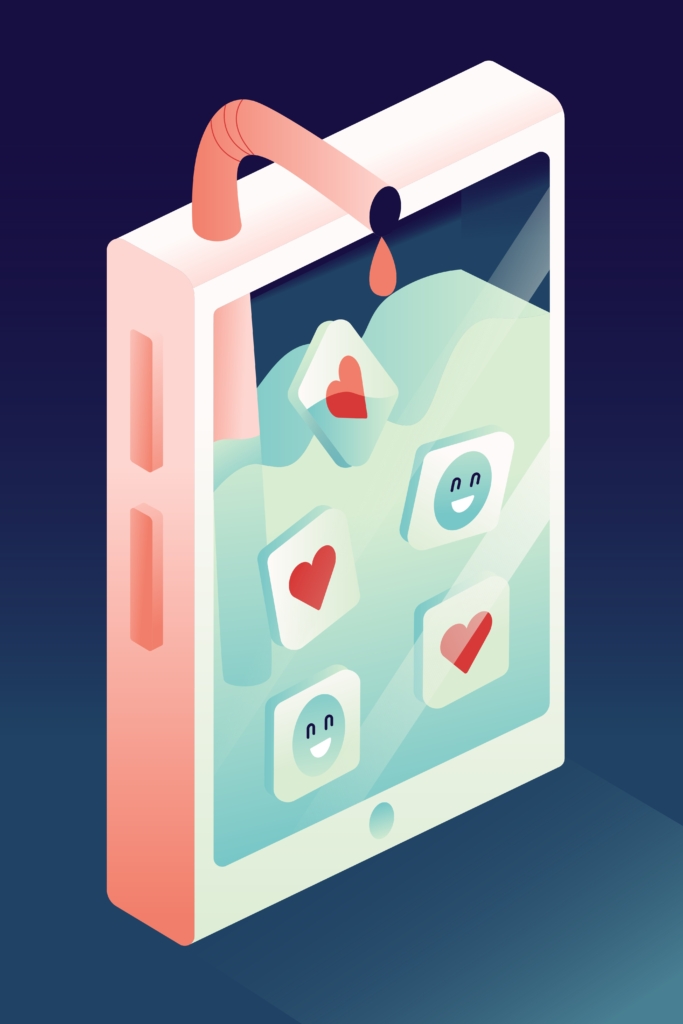 Vektoros rajz: a közösségi média túlzott használata