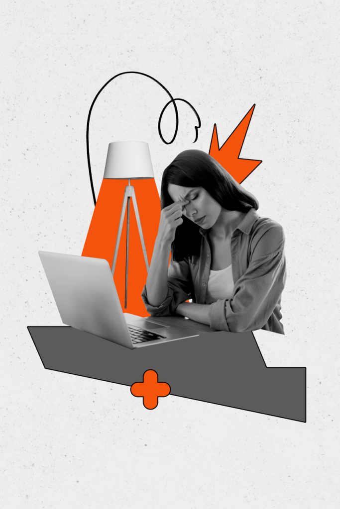 Kollázs: nő frusztrált a munkában