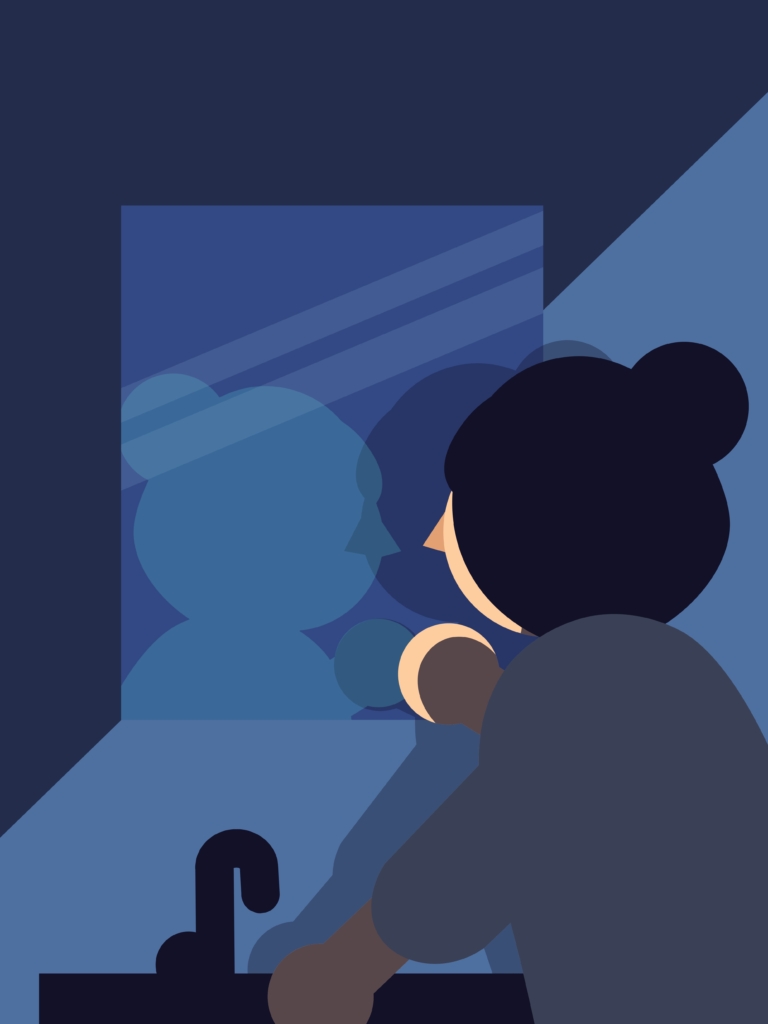 Vektoros rajz: alak a tükör előtt áll