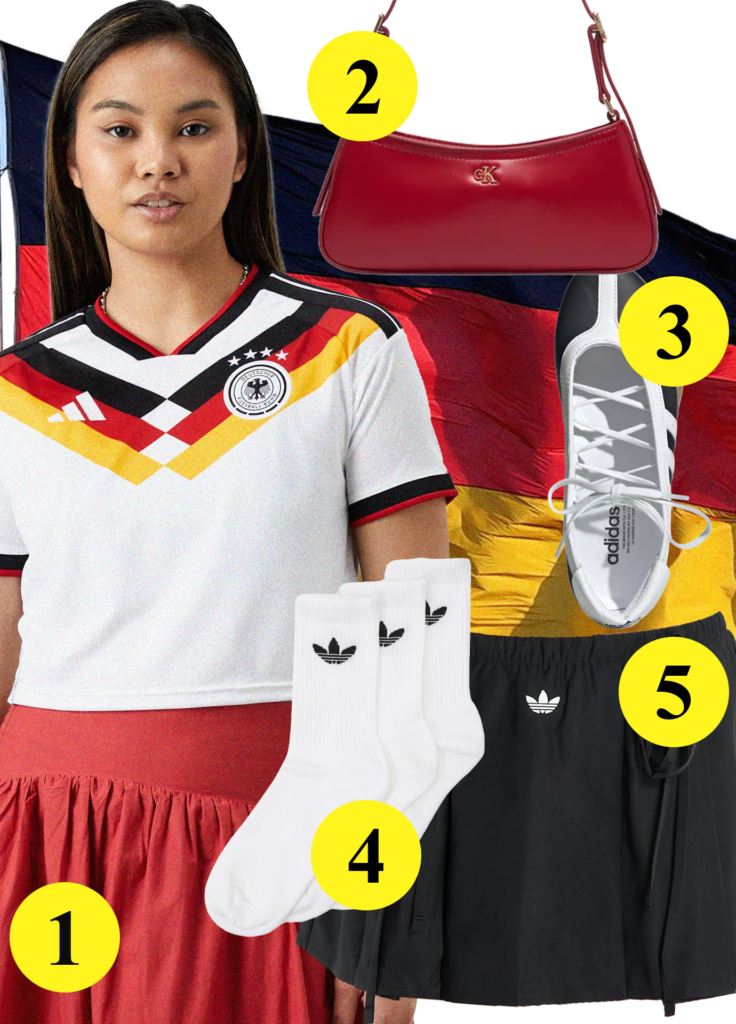 Look blanc et rouge avec le maillot de l'Allemagne