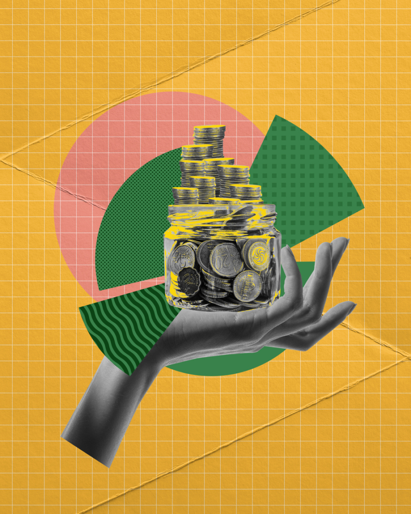 Illustrazione: del denaro in una mano