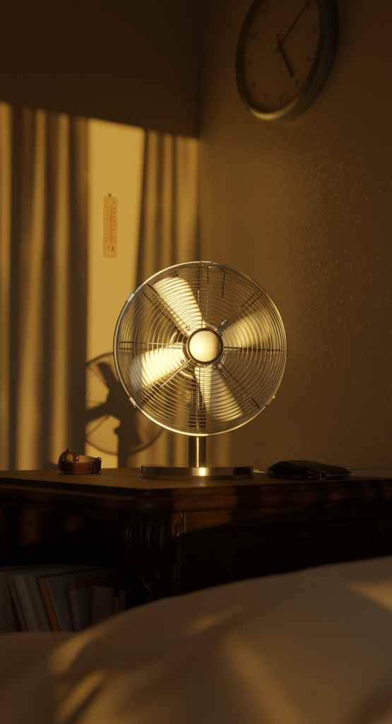 Ventilátor az éjjeli szekrényre állítva