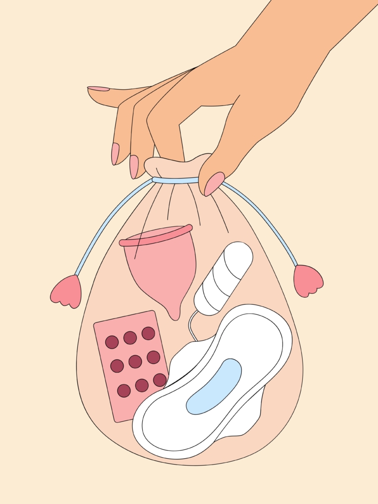 Menstruációs felszerelések egy kis batyuban