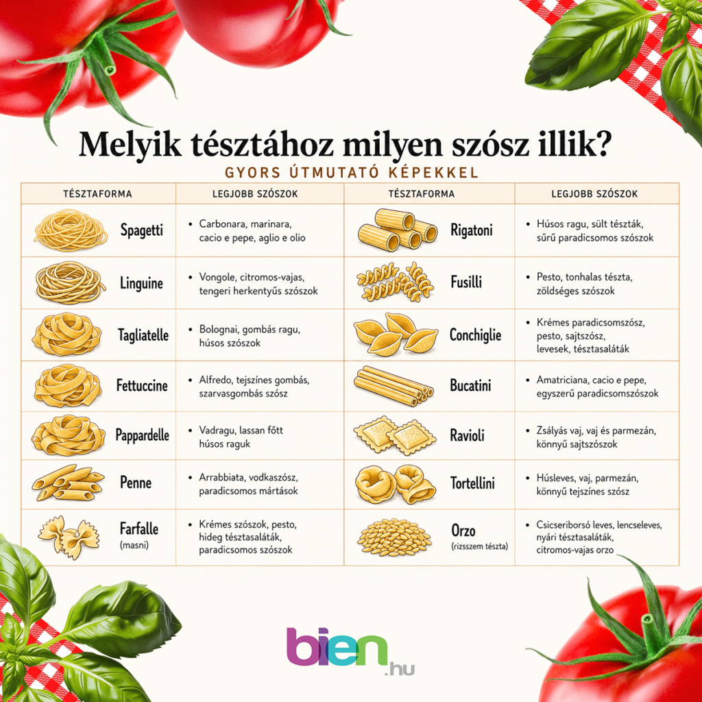 Táblázat szószokhoz és tésztákhoz